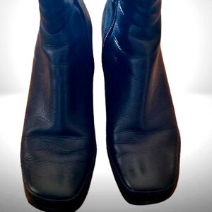 Black Leather Mid-Calf Boots Women's